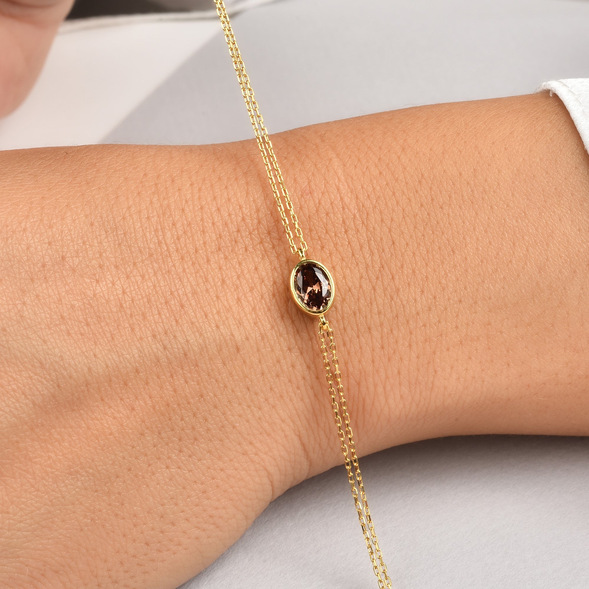 Oval Smoky Quartz Bezel Bracelet in 14K Solid Gold, Birthstone Jewelry Queen Jewelry Bracelet