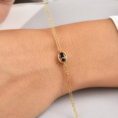 Oval Smoky Quartz Bezel Bracelet in 14K Solid Gold, Birthstone Jewelry Queen Jewelry Bracelet