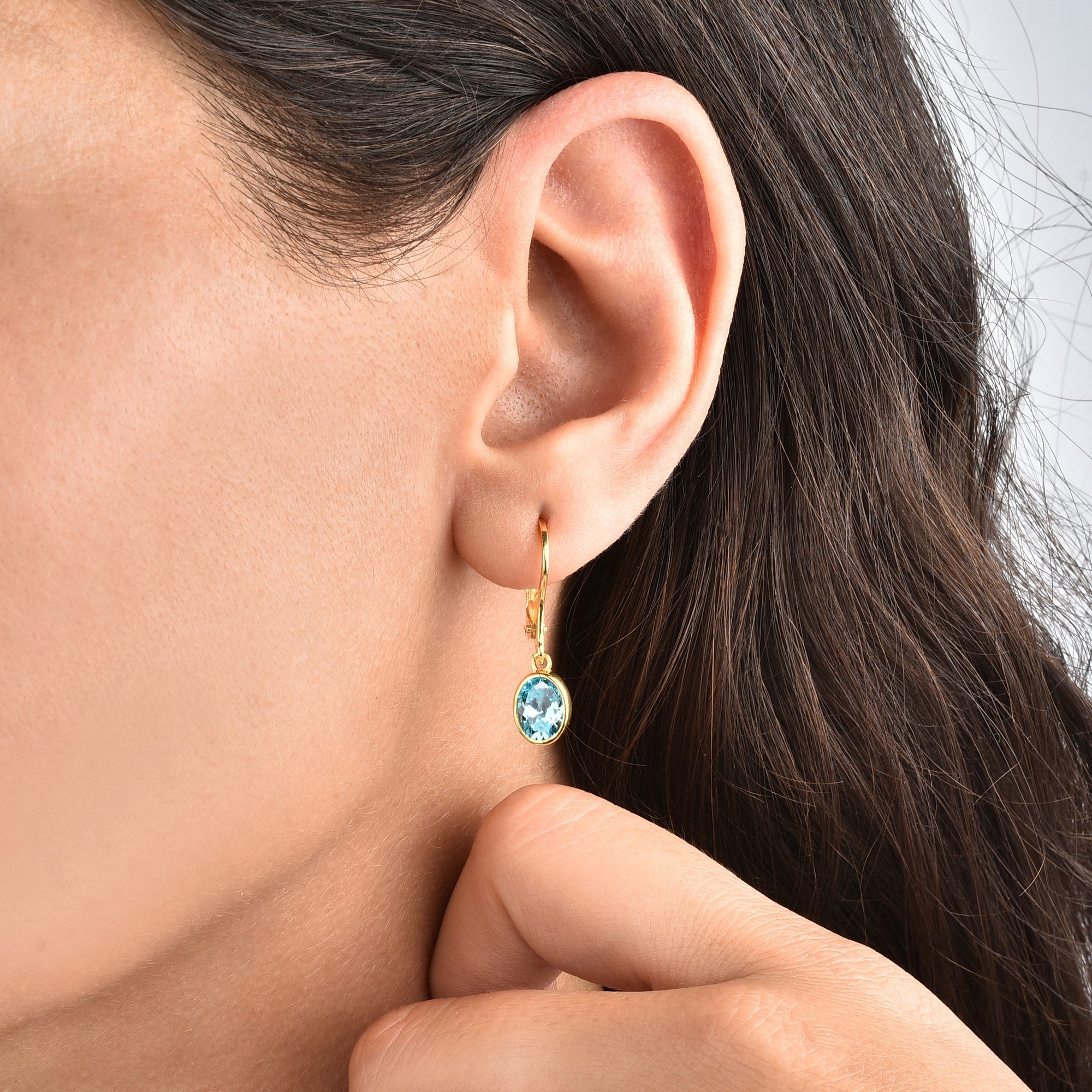 Oval Aquamarine Bezel Dangle Earrings in 14K Solid Gold, March Birthstone Queen Jewelry Earrings