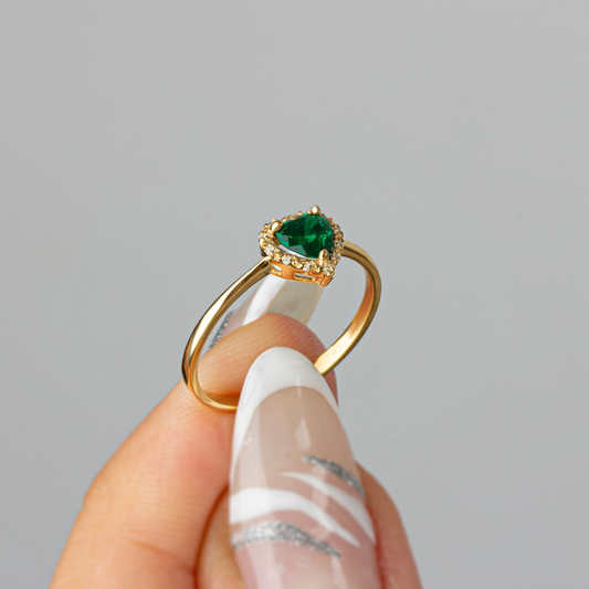 Real Diamond Heart Emerald Ring 8K/10K/14K Solid Gold