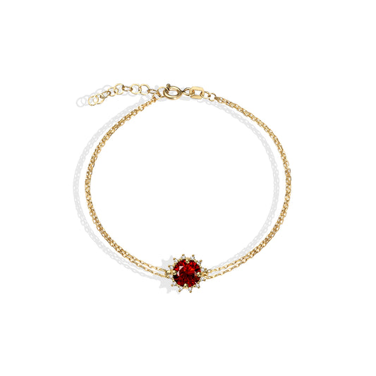Round Garnet Bracelet with Real Diamond, 8K/10K/14K Solid Gold, January Birthstone
