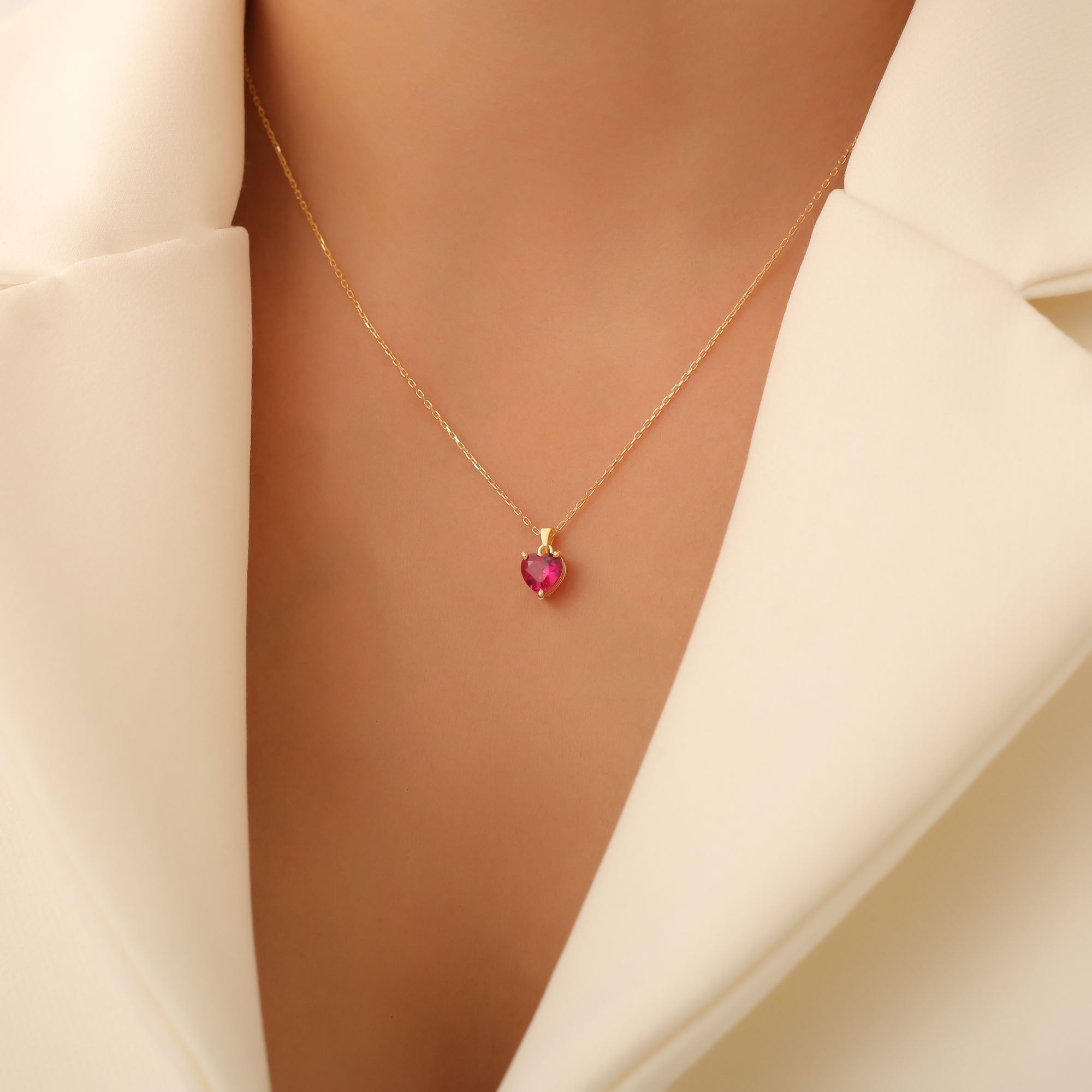 Ruby Heart Necklace in 14K Solid Gold | July Birthstone Pendant Queen Jewelry Necklace