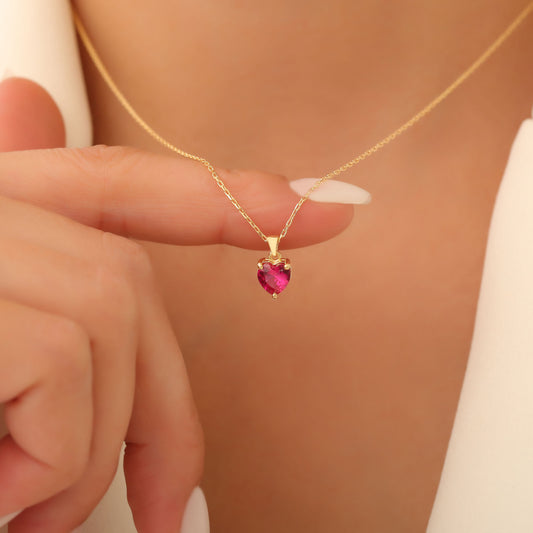 Ruby Heart Necklace in 14K Solid Gold | July Birthstone Pendant Queen Jewelry Necklace
