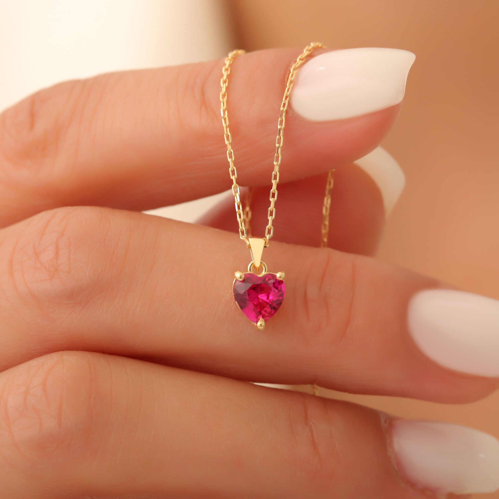 Ruby Heart Necklace in 14K Solid Gold | July Birthstone Pendant Queen Jewelry Necklace