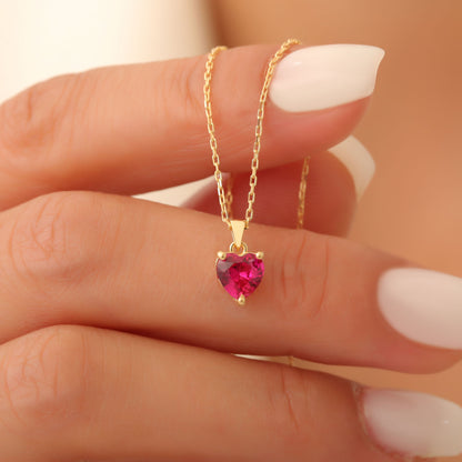 Ruby Heart Necklace in 14K Solid Gold | July Birthstone Pendant Queen Jewelry Necklace
