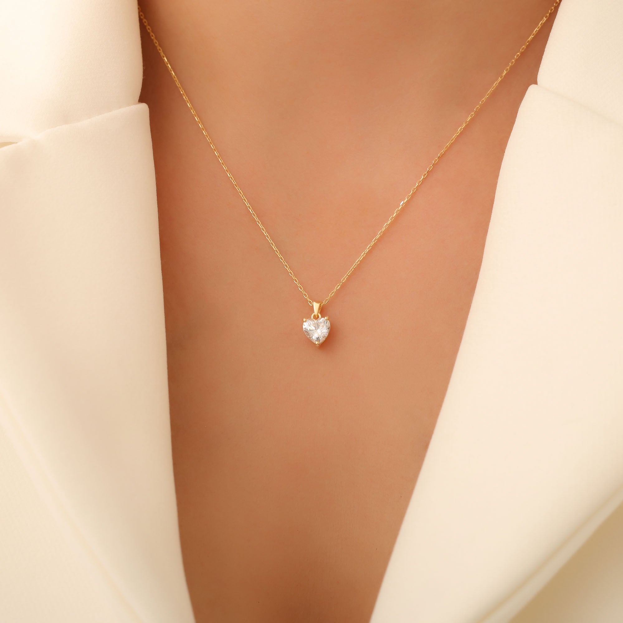 White Topaz Heart Necklace in 14K Solid Gold | April Birthstone Pendant Queen Jewelry Necklace