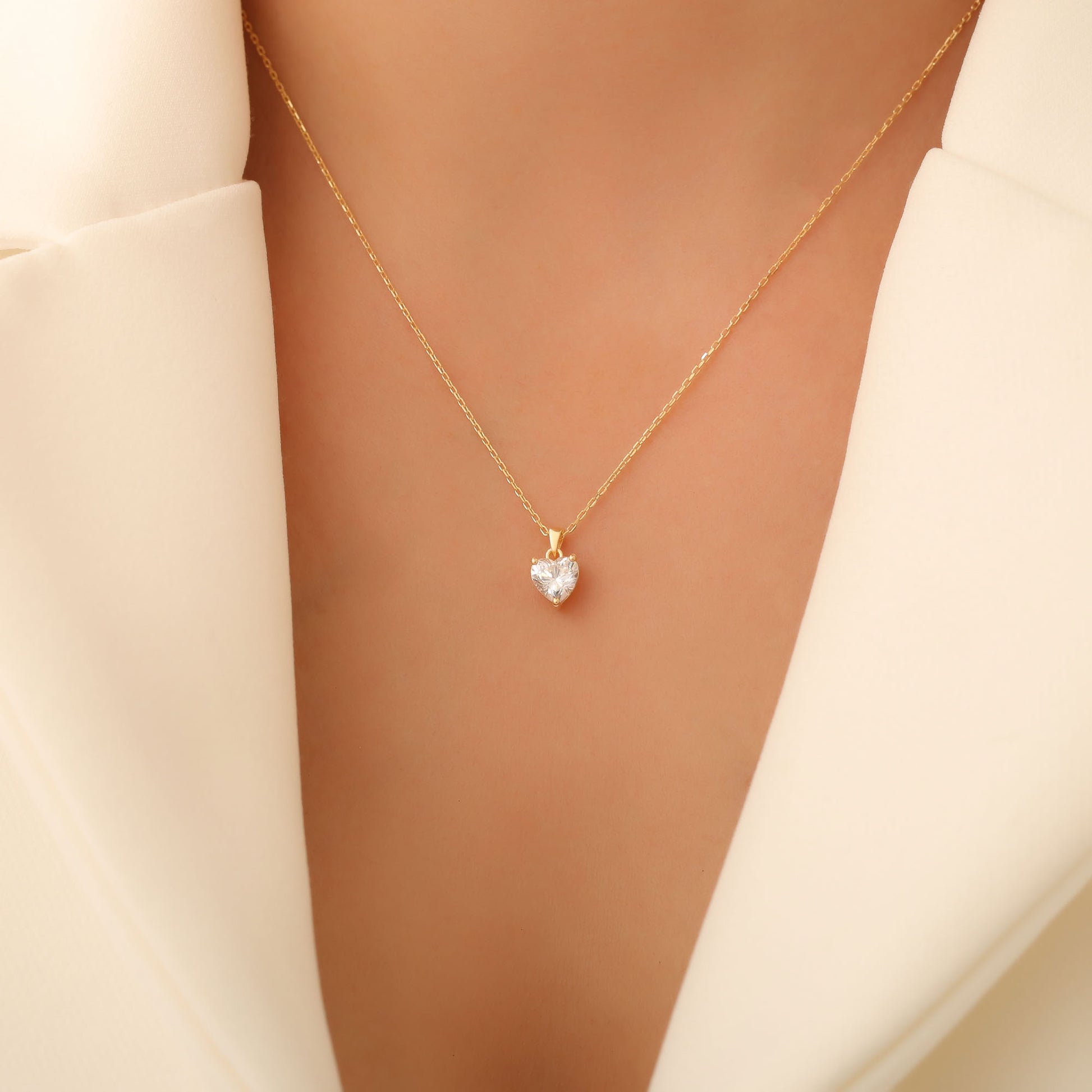 White Topaz Heart Necklace in 14K Solid Gold | April Birthstone Pendant Queen Jewelry Necklace