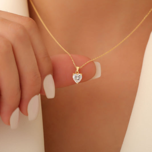 White Topaz Heart Necklace in 14K Solid Gold | April Birthstone Pendant Queen Jewelry Necklace