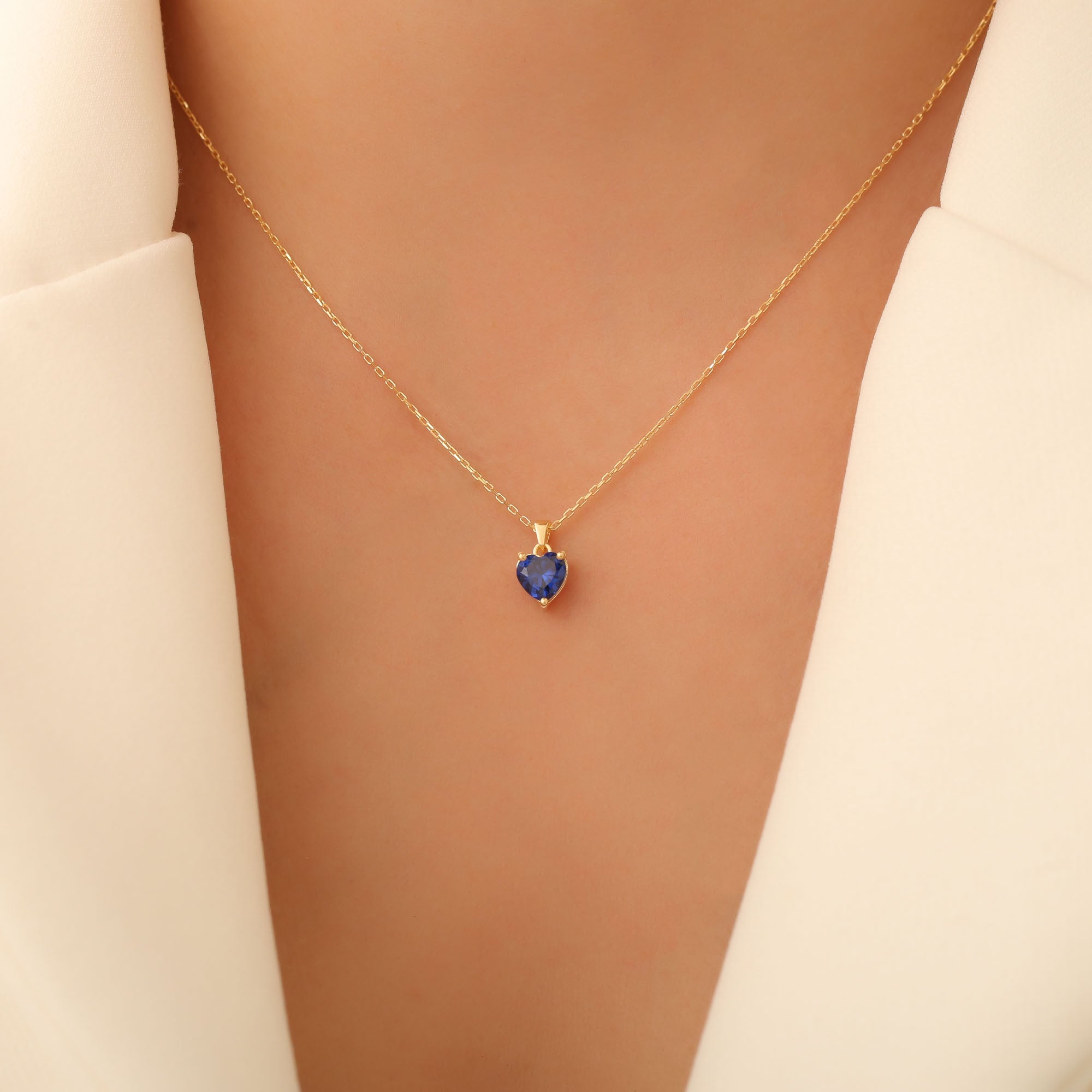 Sapphire Heart Necklace in 14K Solid Gold | September Birthstone Pendant Queen Jewelry Necklace