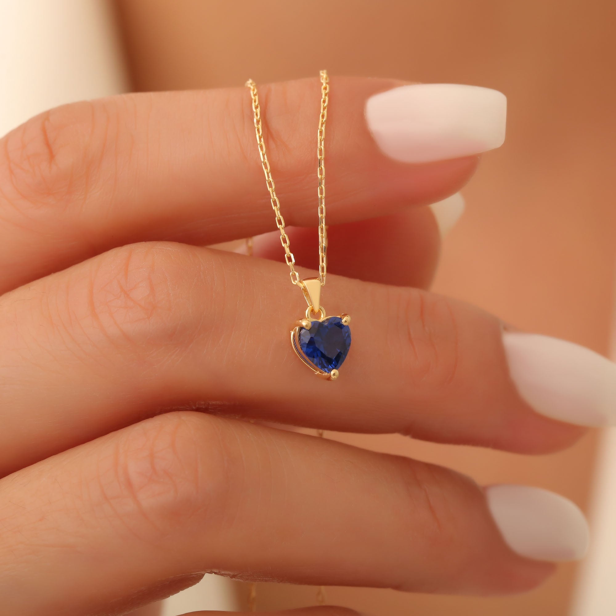 Sapphire Heart Necklace in 14K Solid Gold | September Birthstone Pendant Queen Jewelry Necklace