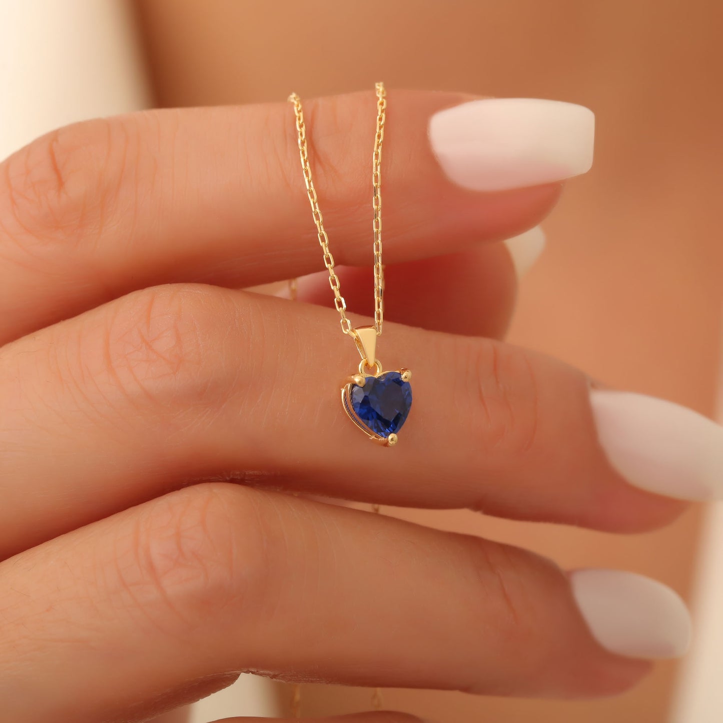 Sapphire Heart Necklace in 14K Solid Gold | September Birthstone Pendant Queen Jewelry Necklace