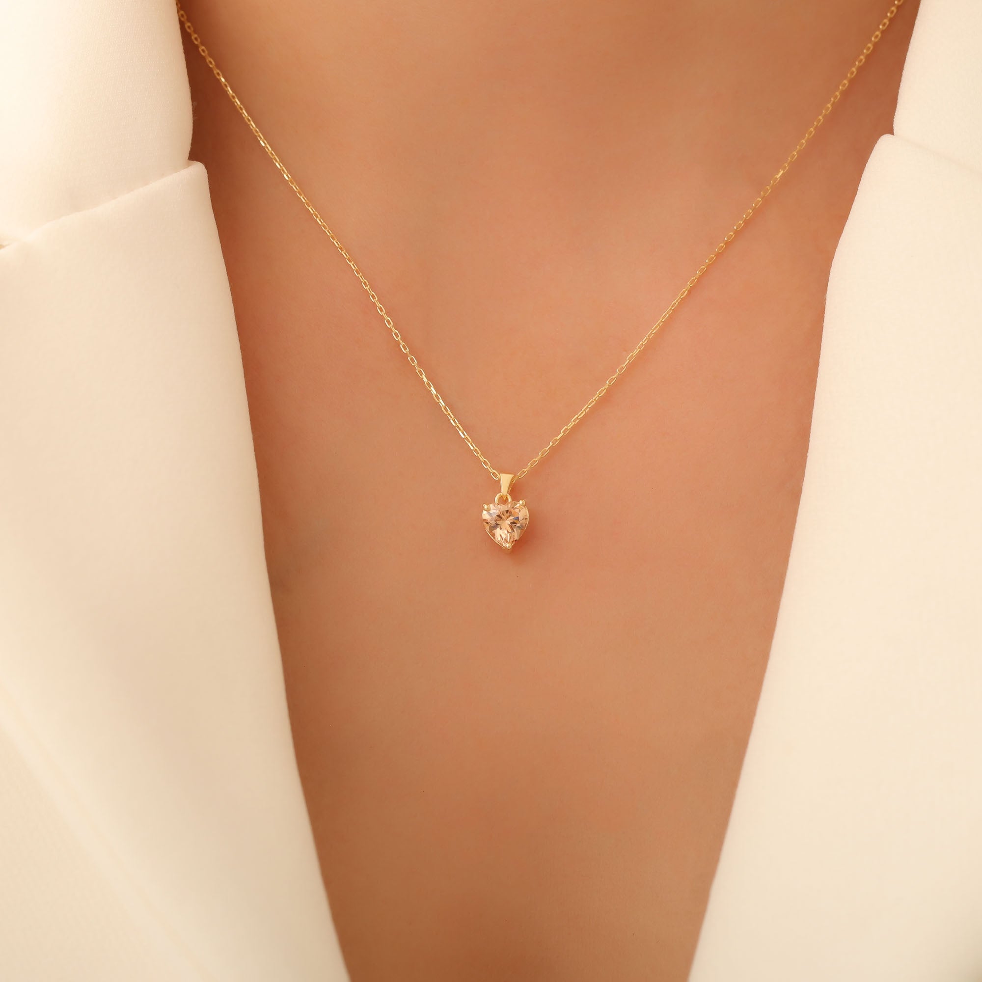 Citrine Heart Necklace in 14K Solid Gold | November Birthstone Pendant Queen Jewelry Necklace