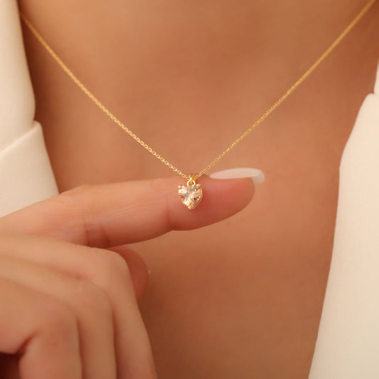 Citrine Heart Necklace in 14K Solid Gold | November Birthstone Pendant Queen Jewelry Necklace