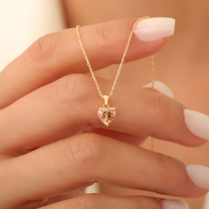 Citrine Heart Necklace in 14K Solid Gold | November Birthstone Pendant Queen Jewelry Necklace