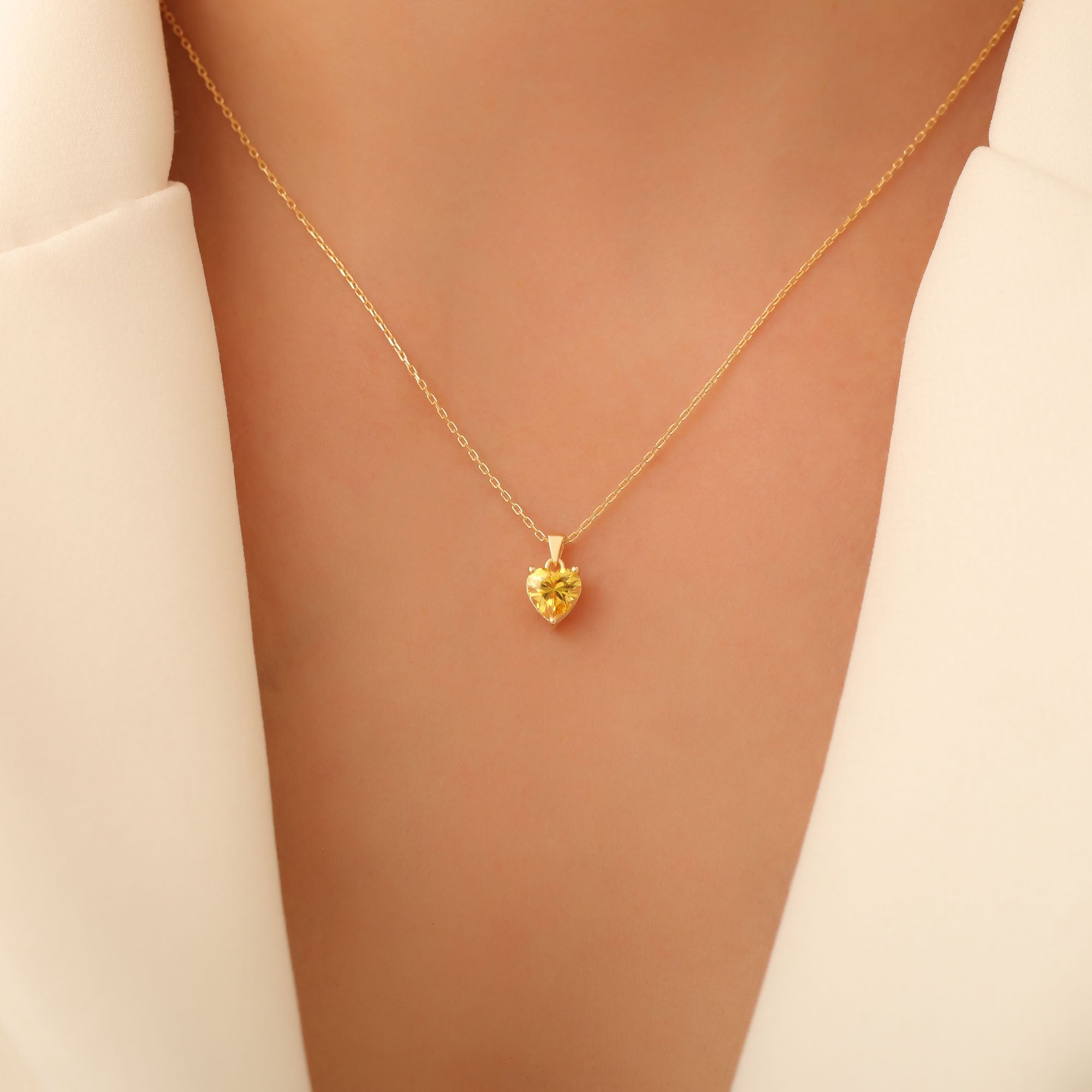 Yellow Topaz Heart Necklace in 14K Solid Gold | Birthstone Pendant Queen Jewelry Necklace