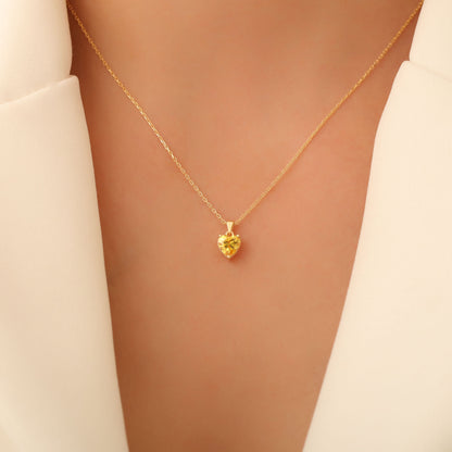 Yellow Topaz Heart Necklace in 14K Solid Gold | Birthstone Pendant Queen Jewelry Necklace