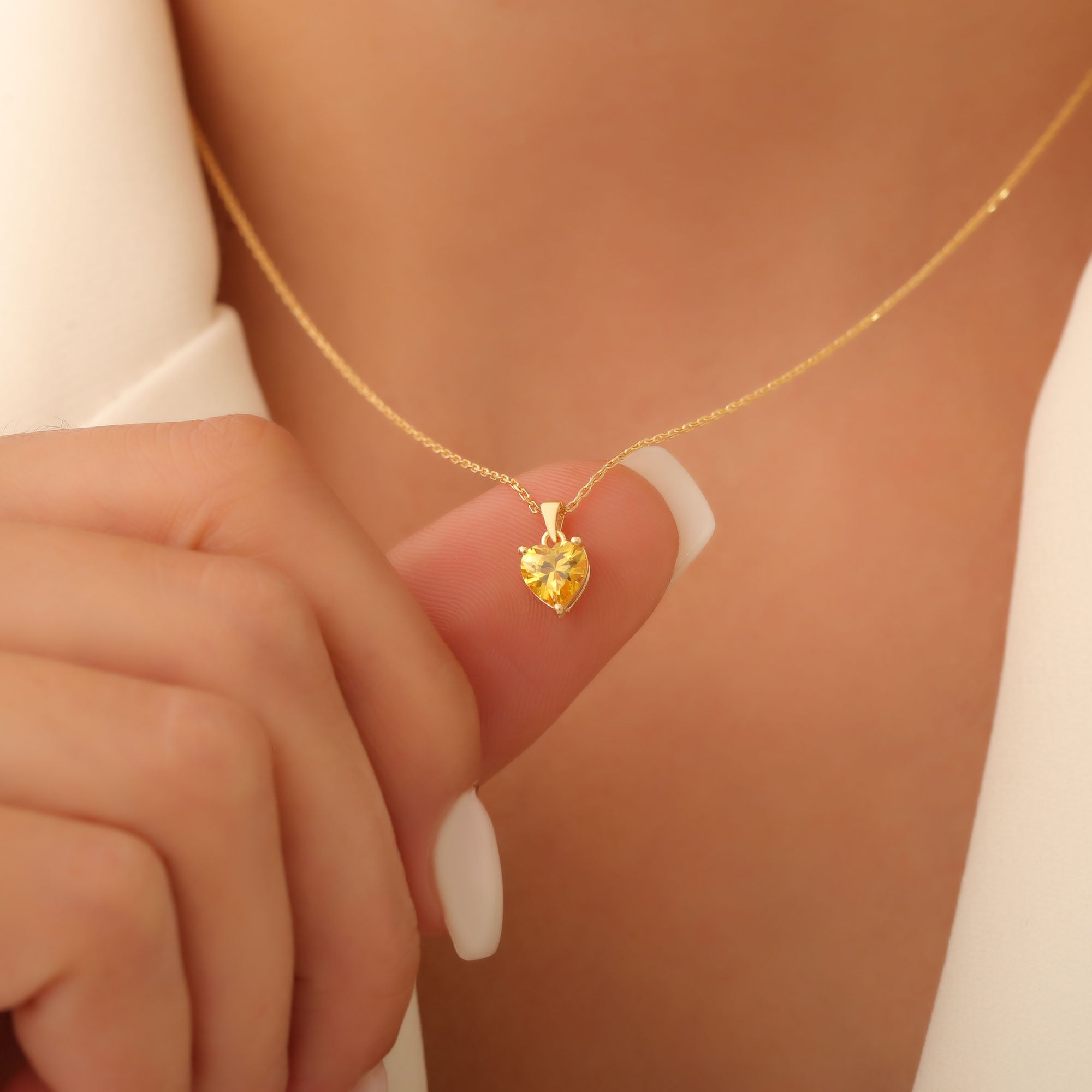 Yellow Topaz Heart Necklace in 14K Solid Gold | Birthstone Pendant Queen Jewelry Necklace