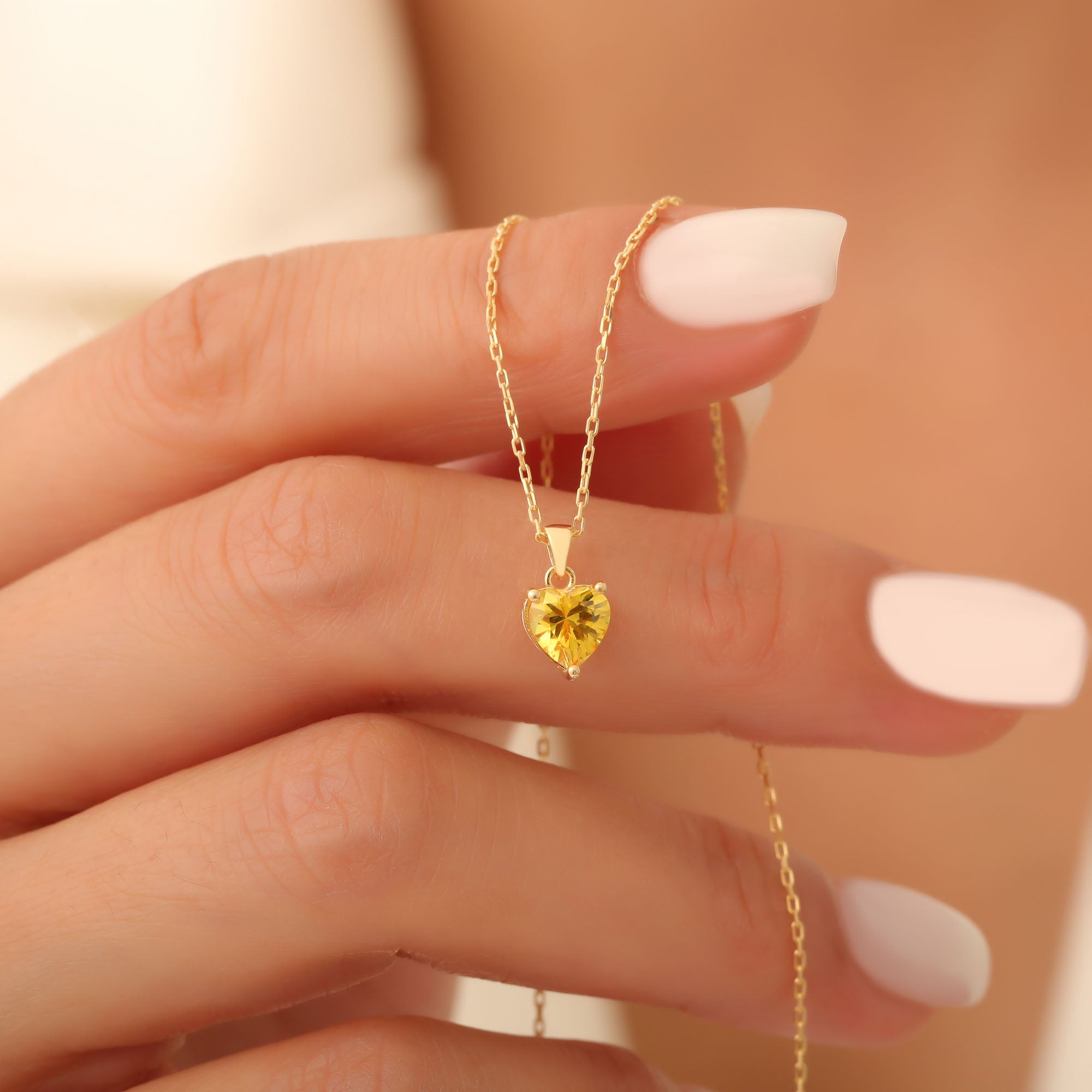 Yellow Topaz Heart Necklace in 14K Solid Gold | Birthstone Pendant Queen Jewelry Necklace