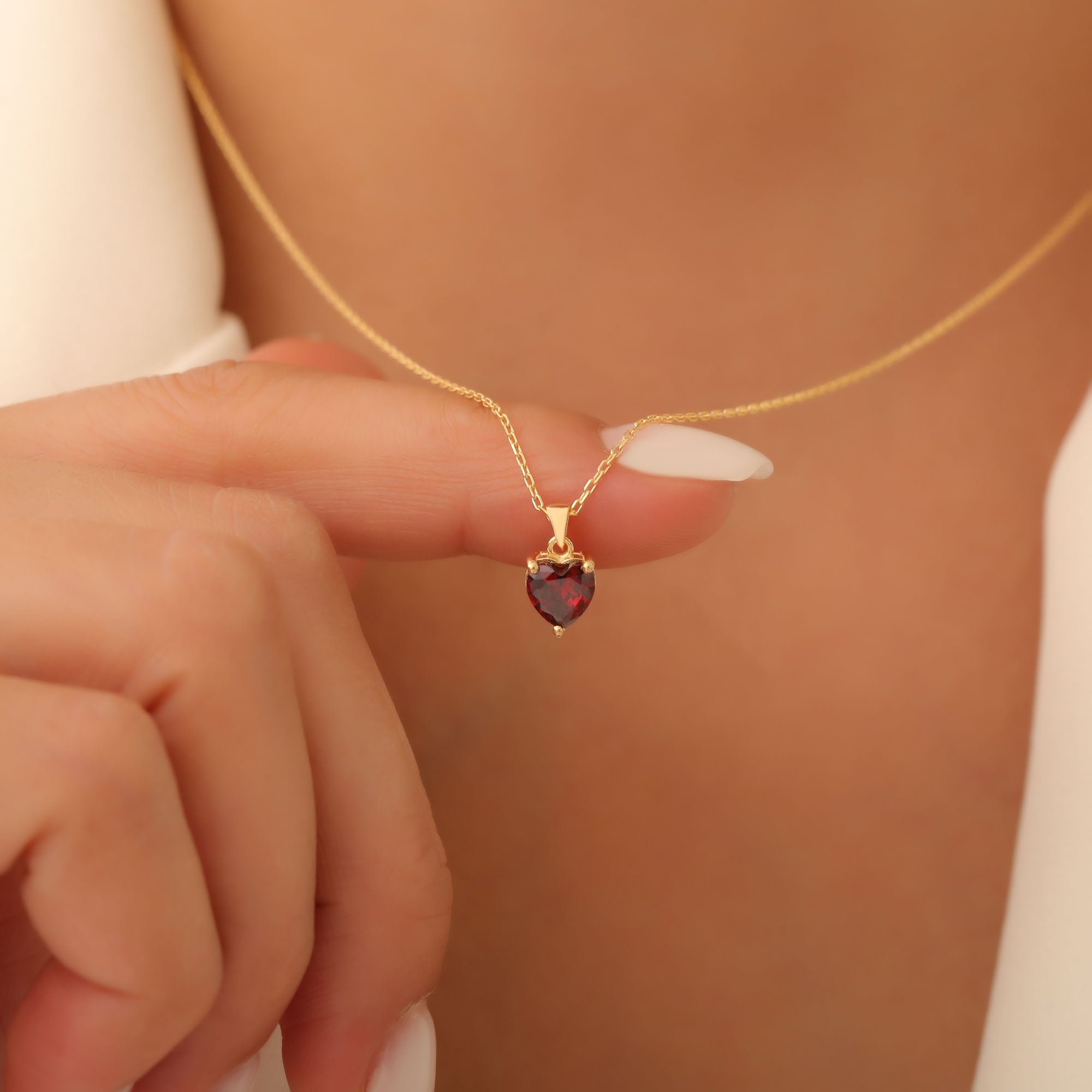 Garnet Heart Necklace in 14K Solid Gold | January Birthstone Pendant Queen Jewelry Necklace