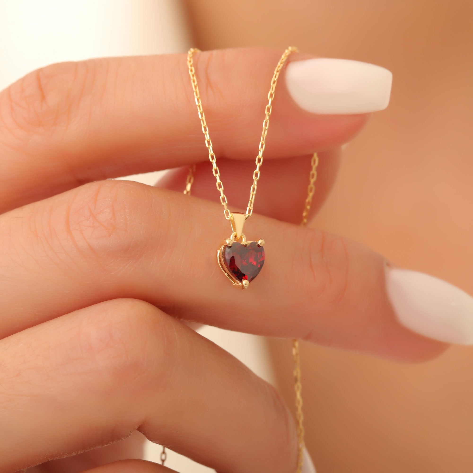 Garnet Heart Necklace in 14K Solid Gold | January Birthstone Pendant Queen Jewelry Necklace