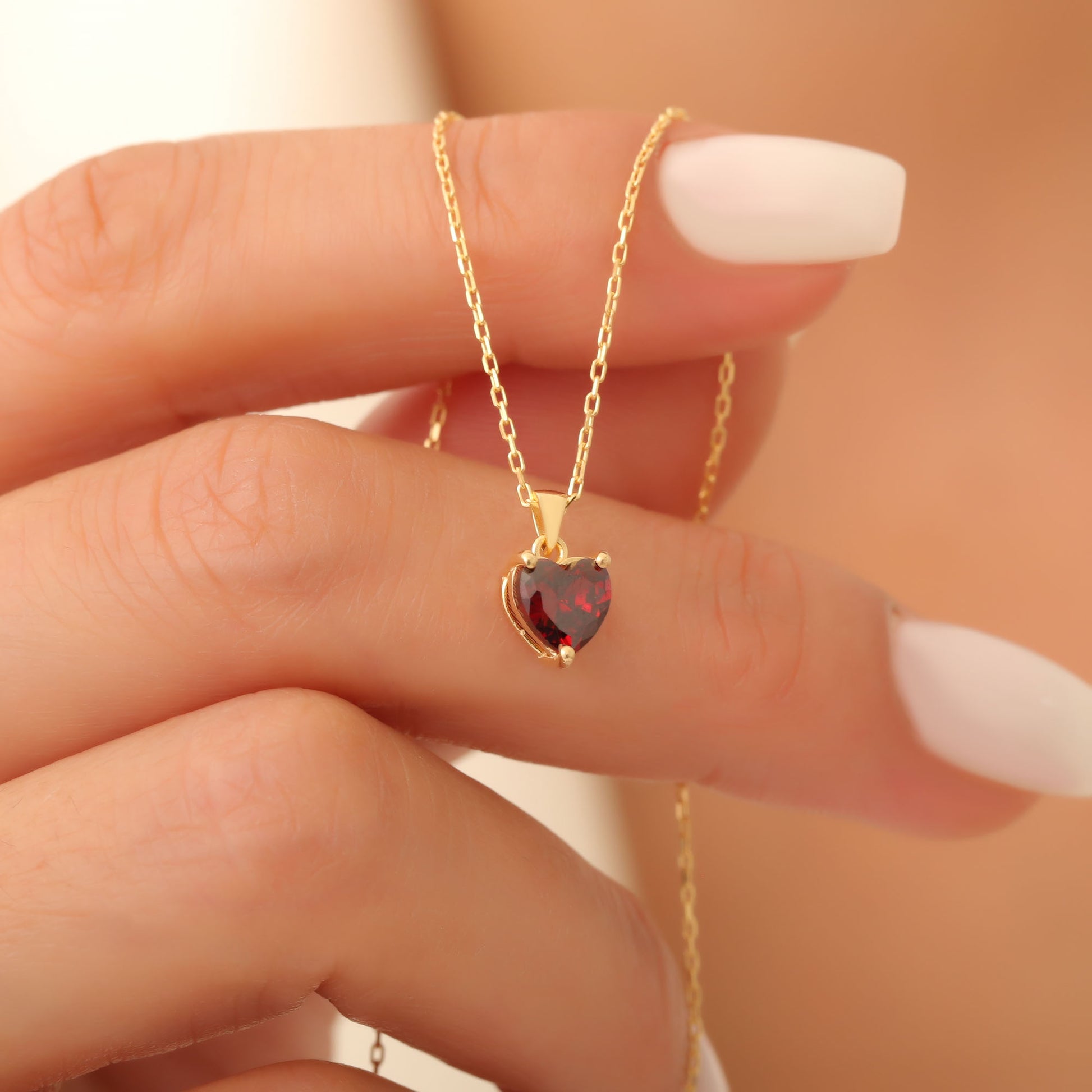 Garnet Heart Necklace in 14K Solid Gold | January Birthstone Pendant Queen Jewelry Necklace