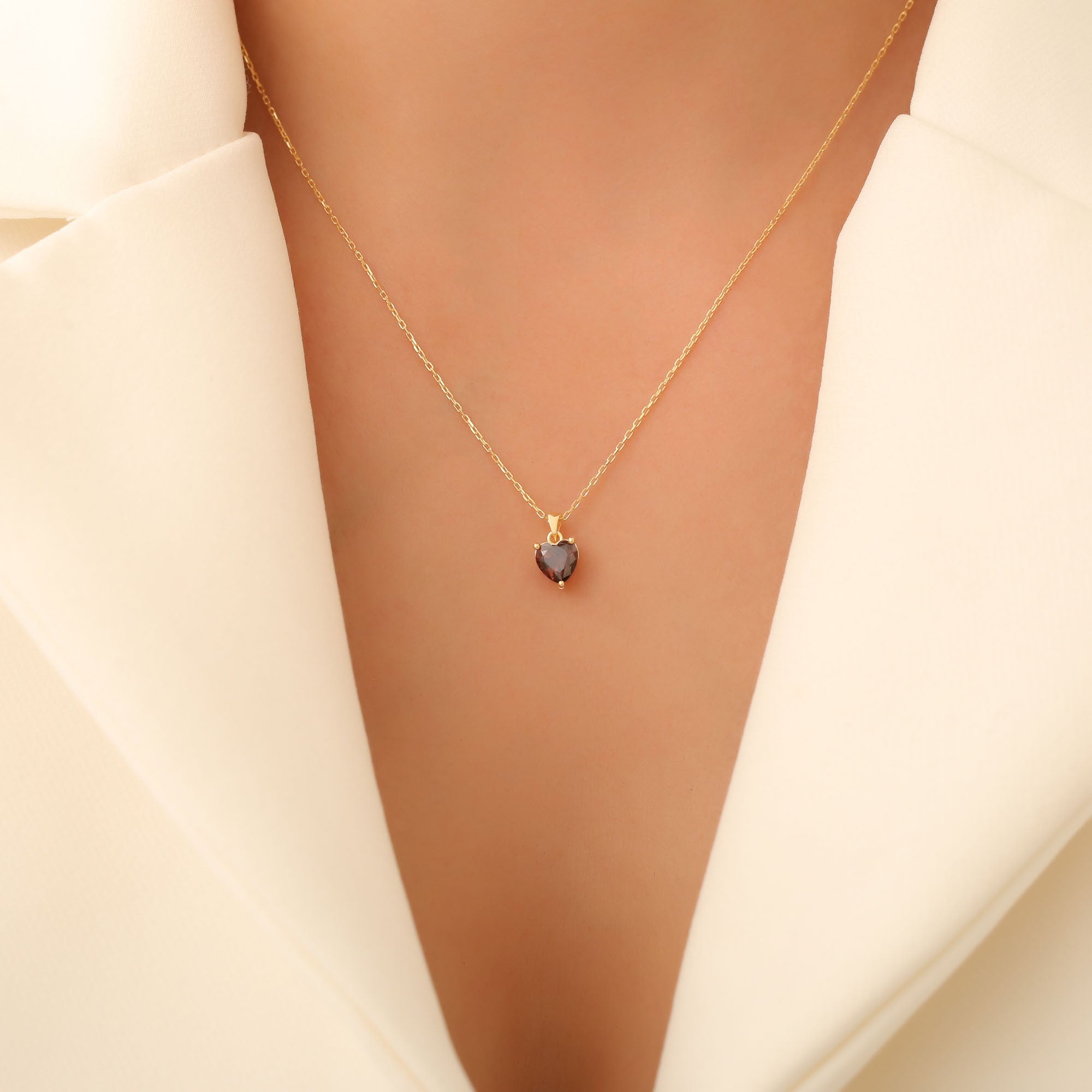 Smoky Quartz Heart Necklace in 14K Solid Gold | Birthstone Pendant Queen Jewelry Necklace