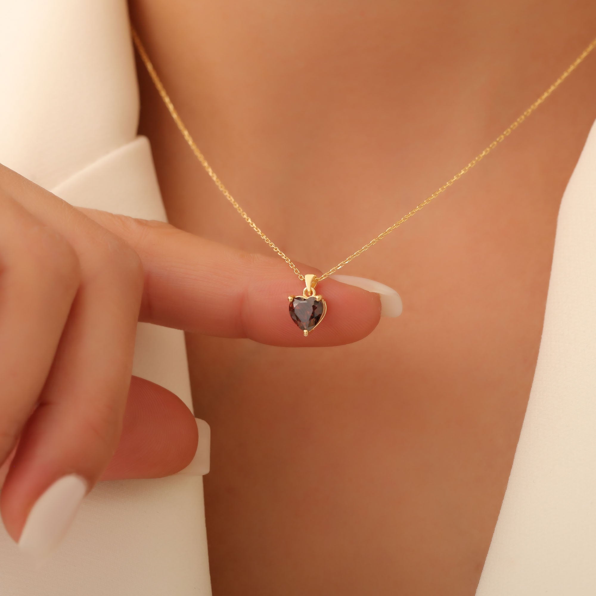 Smoky Quartz Heart Necklace in 14K Solid Gold | Birthstone Pendant Queen Jewelry Necklace