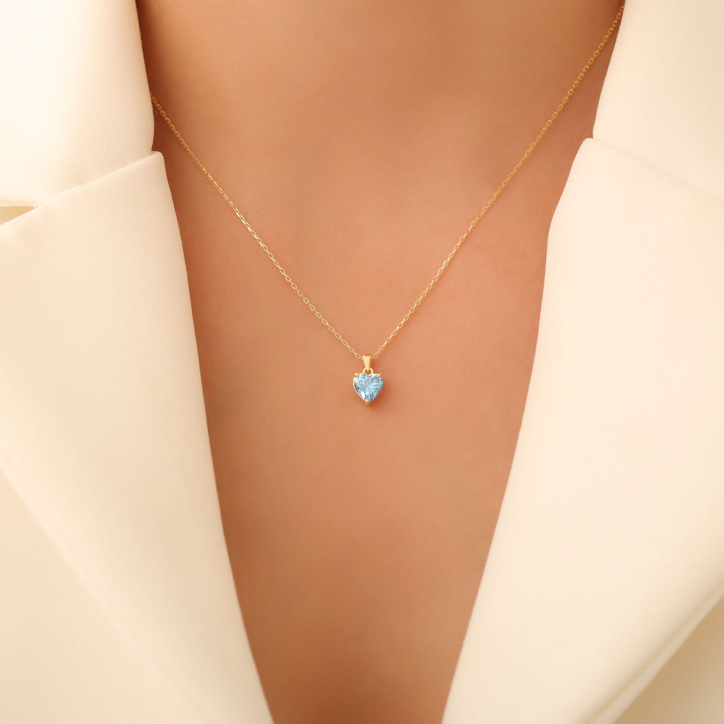 Blue Topaz Heart Necklace in 14K Solid Gold | December Birthstone Pendant Queen Jewelry Necklace