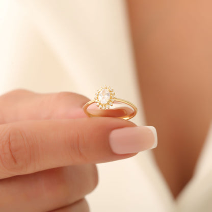 Oval Cut White Topaz Stud Earring Surrounded by Real Diamonds, 10K/14K Solid Gold, April Birthstone