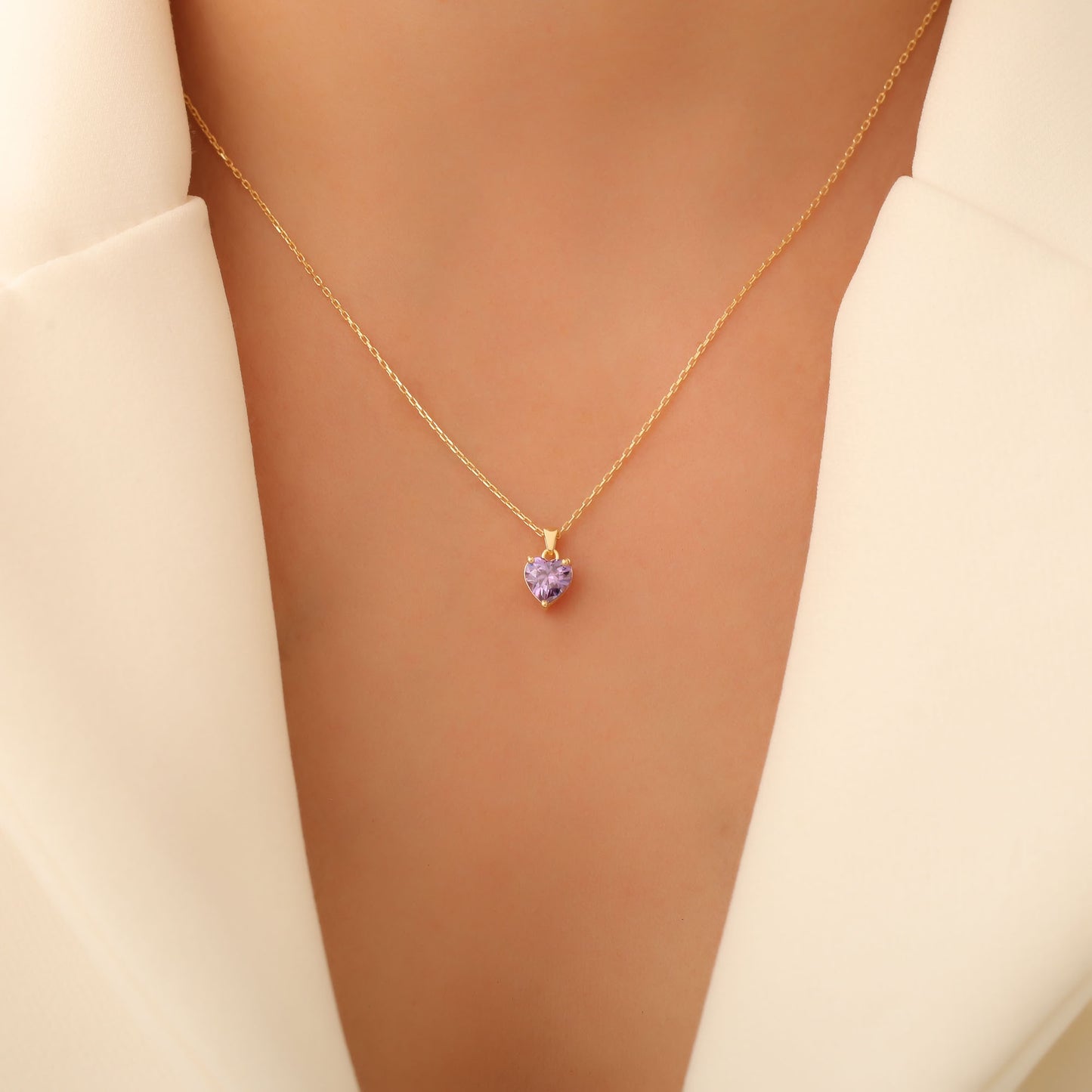 Amethyst Heart Necklace in 14K Solid Gold | February Birthstone Pendant Queen Jewelry Necklace