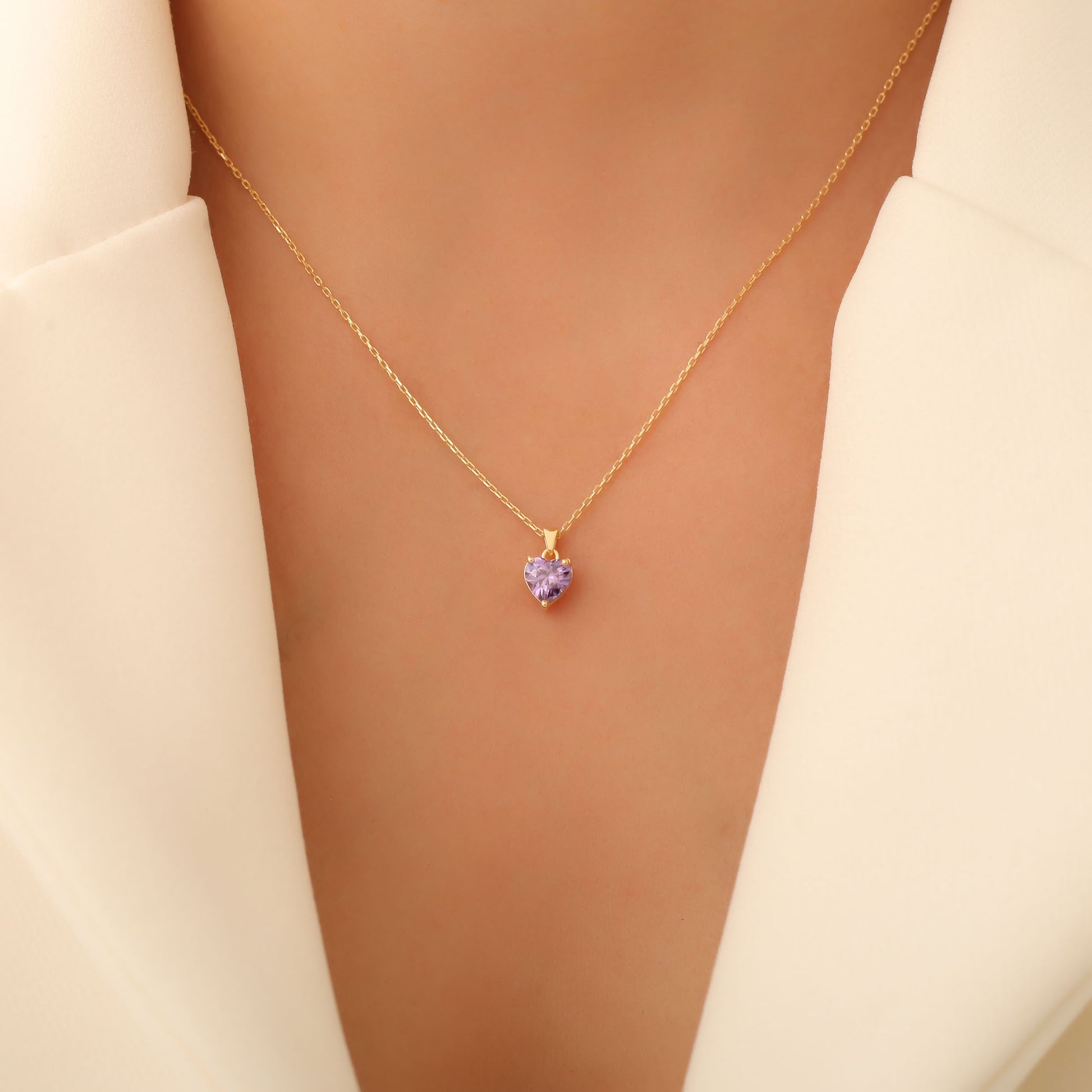 Amethyst Heart Necklace in 14K Solid Gold | February Birthstone Pendant Queen Jewelry Necklace