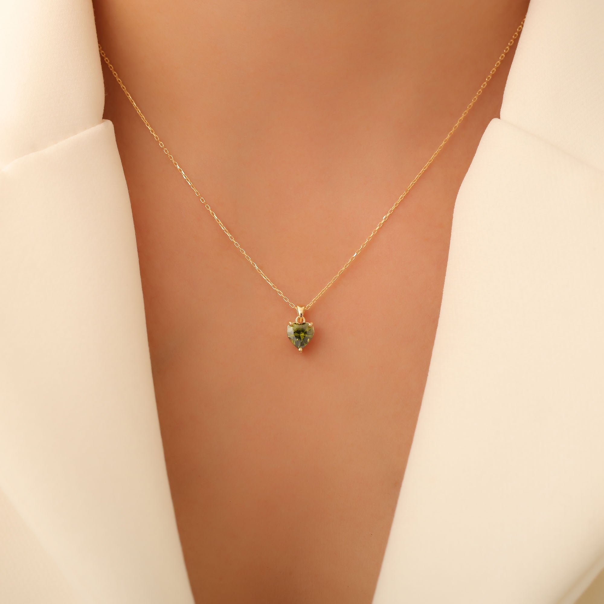 Peridot Heart Necklace in 14K Solid Gold | August Birthstone Pendant Queen Jewelry Necklace