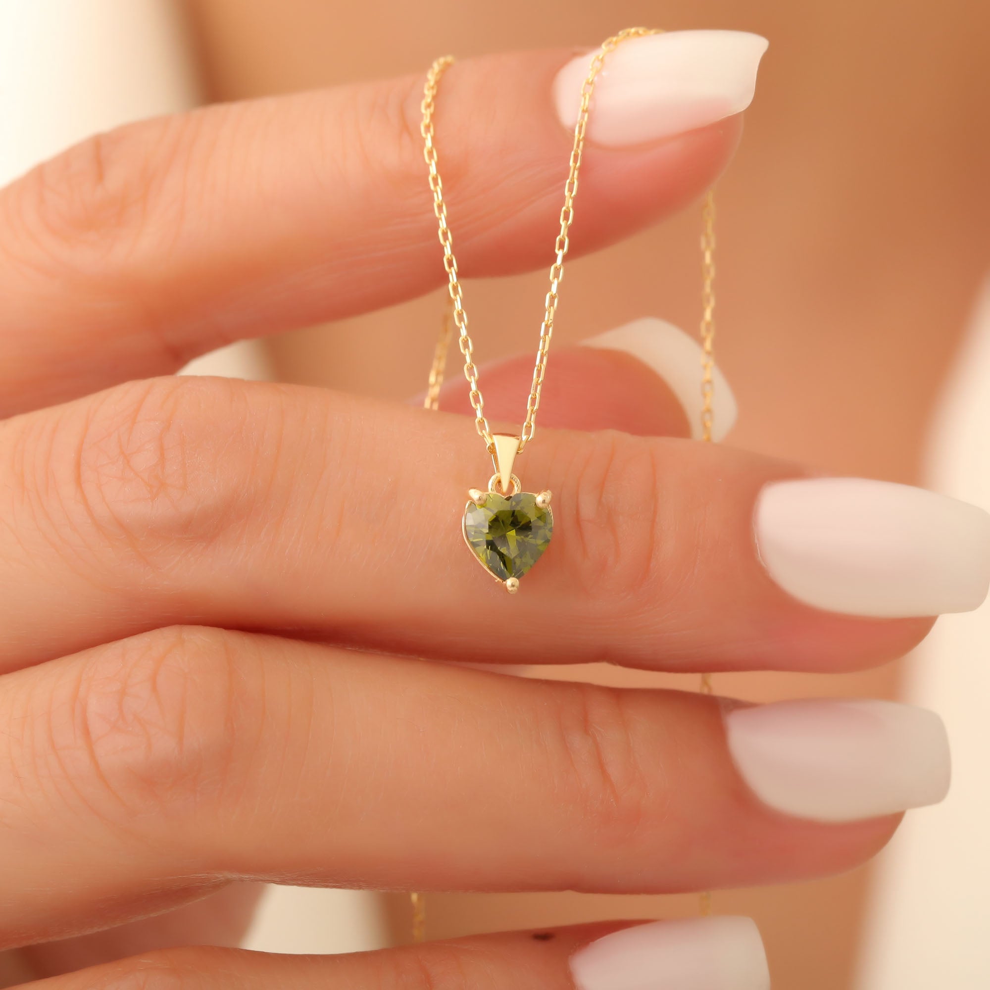 Peridot Heart Necklace in 14K Solid Gold | August Birthstone Pendant Queen Jewelry Necklace