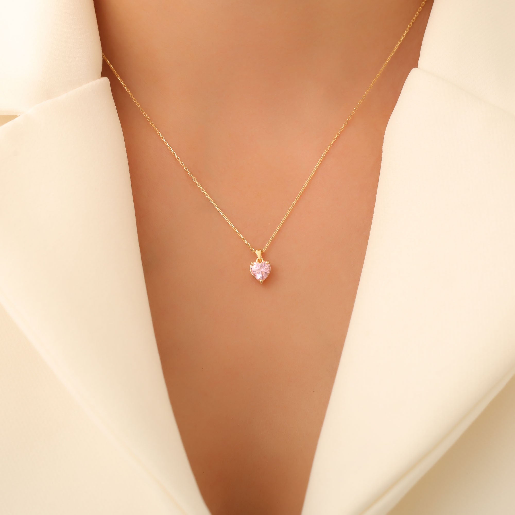 Pink Tourmaline Heart Necklace in 14K Solid Gold | October Birthstone Pendant Queen Jewelry Necklace