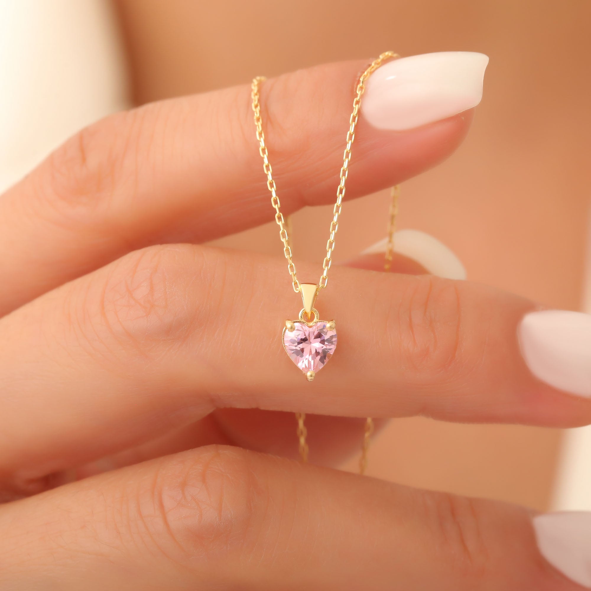 Pink Tourmaline Heart Necklace in 14K Solid Gold | October Birthstone Pendant Queen Jewelry Necklace