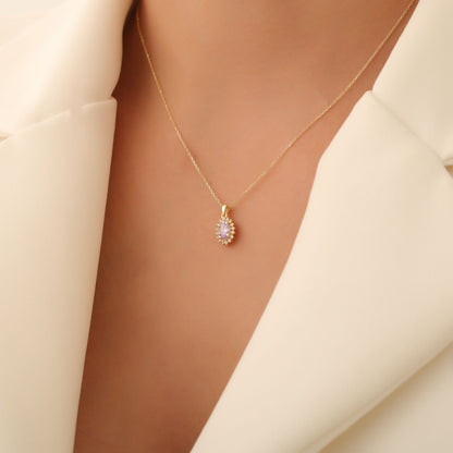 Oval Cut Alexandrite Necklace with Real Diamonds, 10K/14K Solid Gold, June Birthstone Pendant