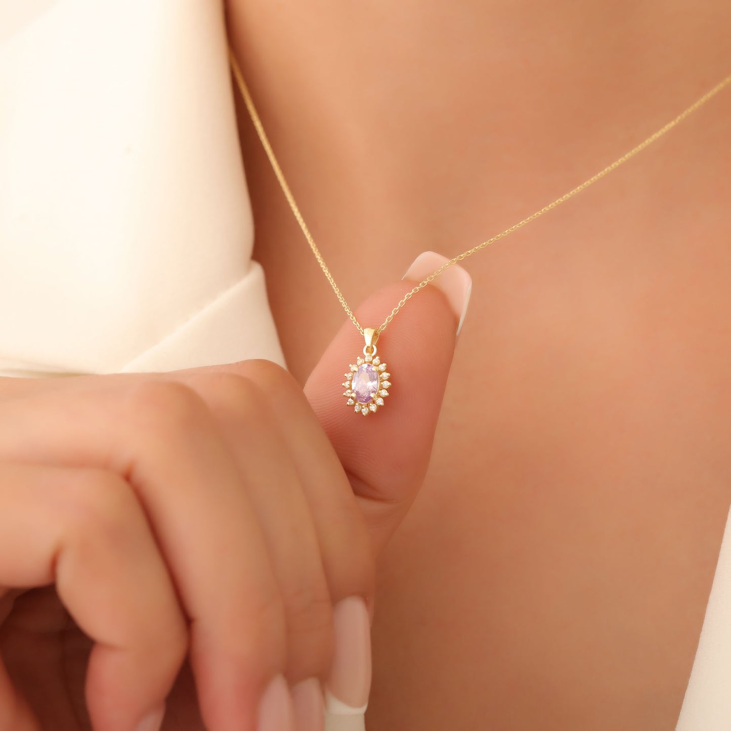 Oval Cut Alexandrite Necklace with Real Diamonds, 10K/14K Solid Gold, June Birthstone Pendant