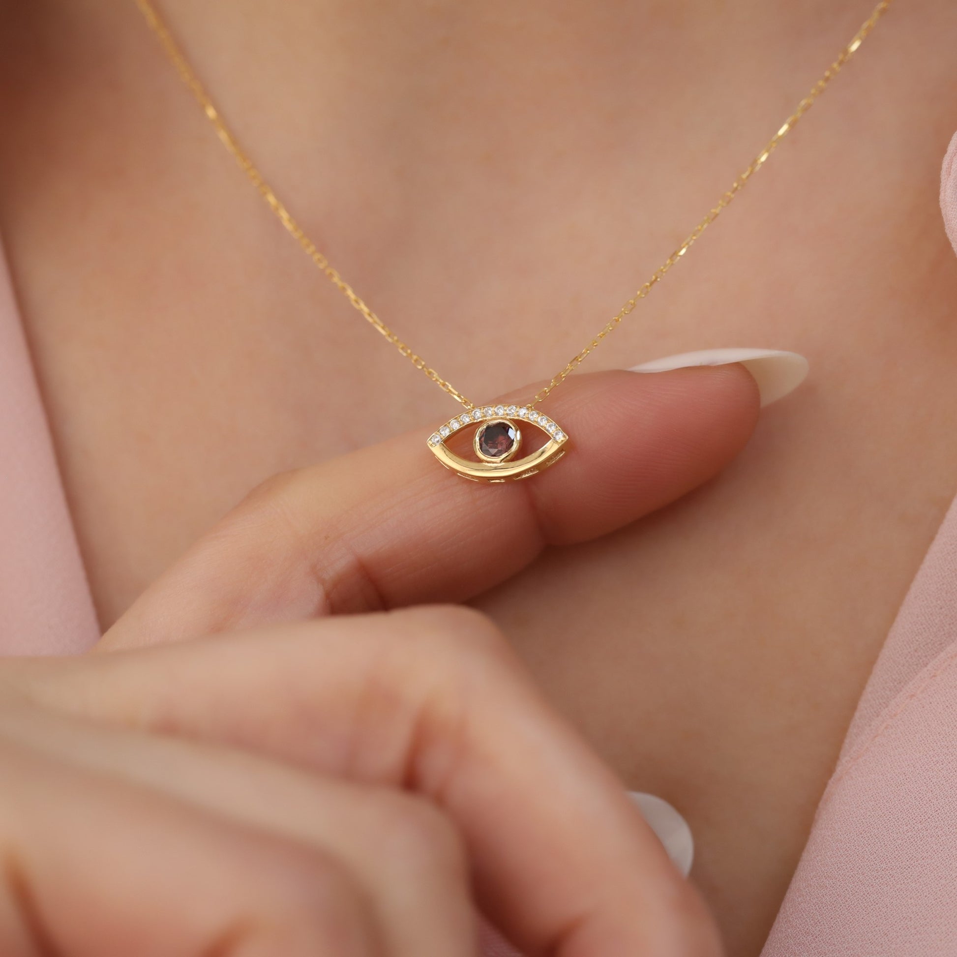 Brown Evil Eye Necklace in 14K Solid Gold with Real Diamonds, Elegant Jewelry Queen Jewelry Necklace