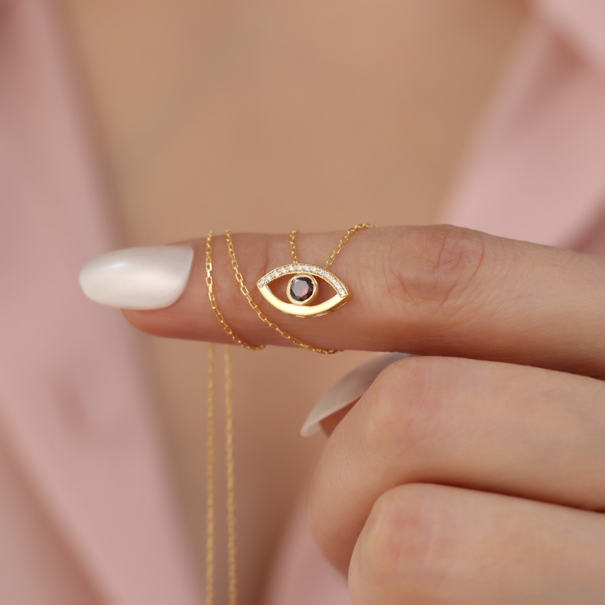 Brown Evil Eye Necklace in 14K Solid Gold with Real Diamonds, Elegant Jewelry Queen Jewelry Necklace