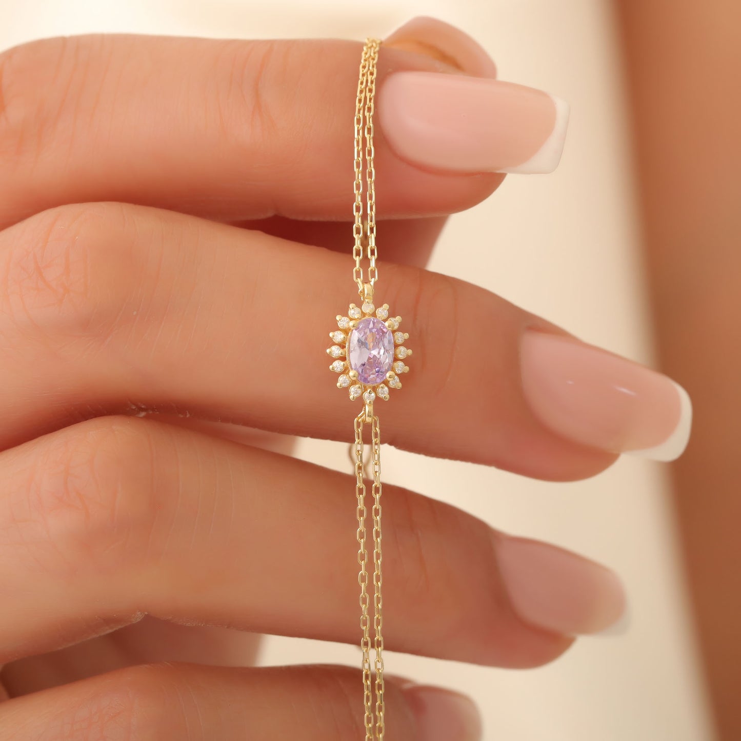 Alexandrite Oval Bracelet 8K/10K/14K Solid Gold Surrounded by Real Diamonds, June Birthstone Gift