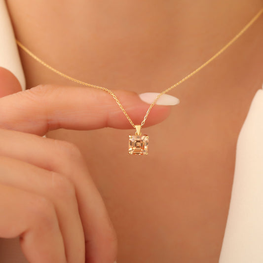 Citrine Square Necklace in 14K Solid Gold | November Birthstone Pendant Queen Jewelry Necklace