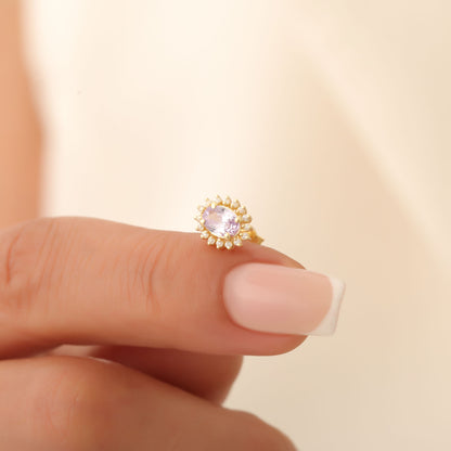Oval Cut Alexandrite Stud Earring Surrounded by Real Diamonds, 10K/14K Solid Gold, June Birthstone