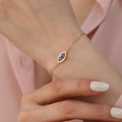 Sapphire Evil Eye Necklace in 14K Solid Gold with Real Diamonds, Dark Blue Protection Amulet Queen Jewelry Bracelet