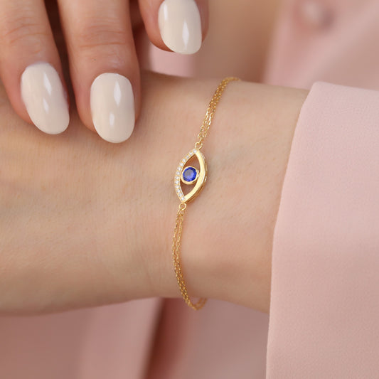 Sapphire Evil Eye Necklace in 14K Solid Gold with Real Diamonds, Dark Blue Protection Amulet Queen Jewelry Bracelet