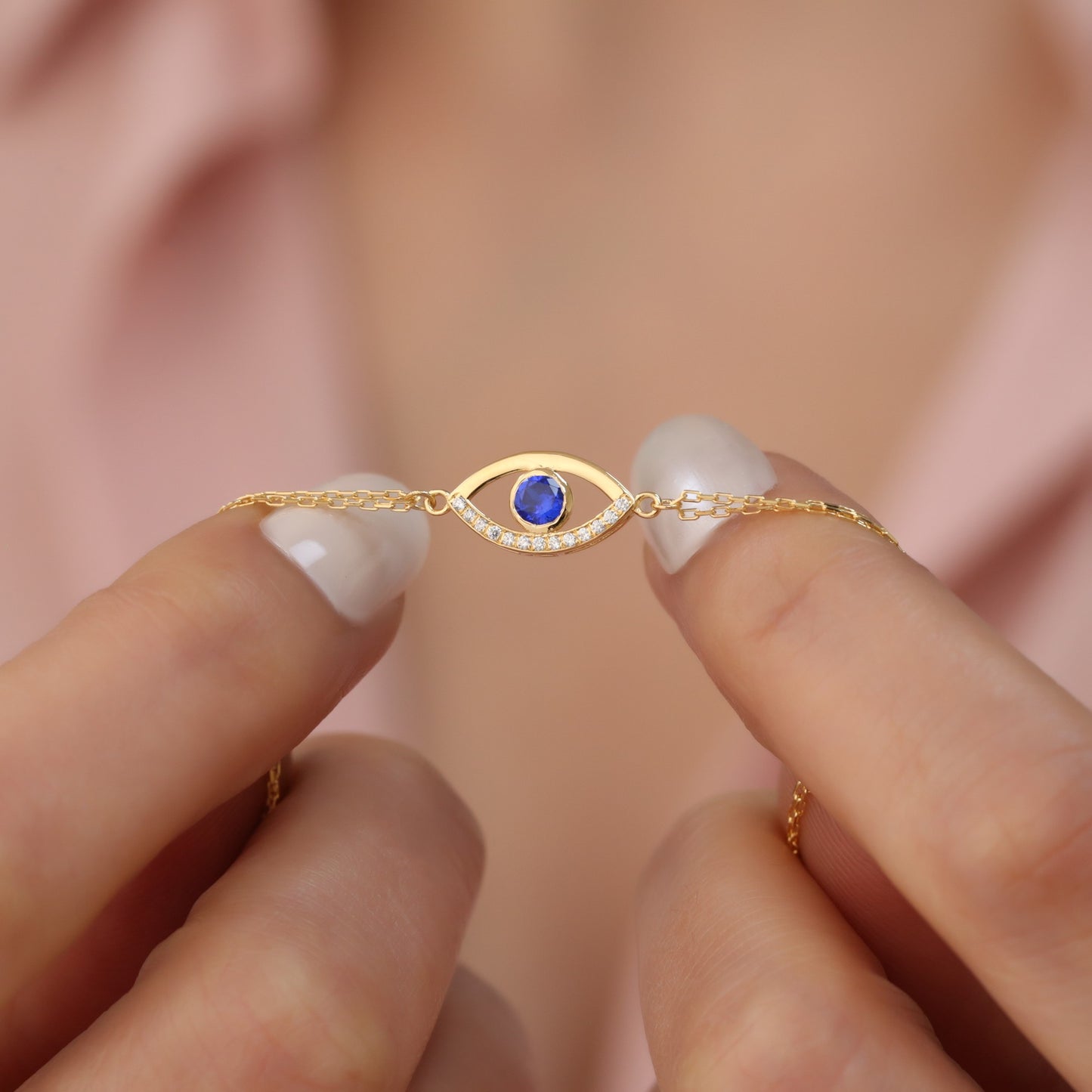 Sapphire Evil Eye Necklace in 14K Solid Gold with Real Diamonds, Dark Blue Protection Amulet Queen Jewelry Bracelet
