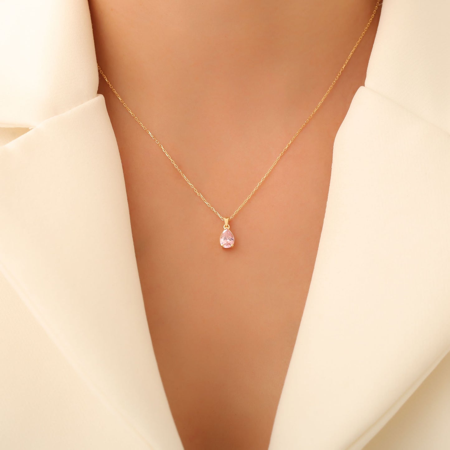 Drop Pink Tourmaline Necklace in 14K Solid Gold, October Birthstone Pendant Queen Jewelry Necklace