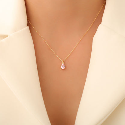 Drop Pink Tourmaline Necklace in 14K Solid Gold, October Birthstone Pendant Queen Jewelry Necklace