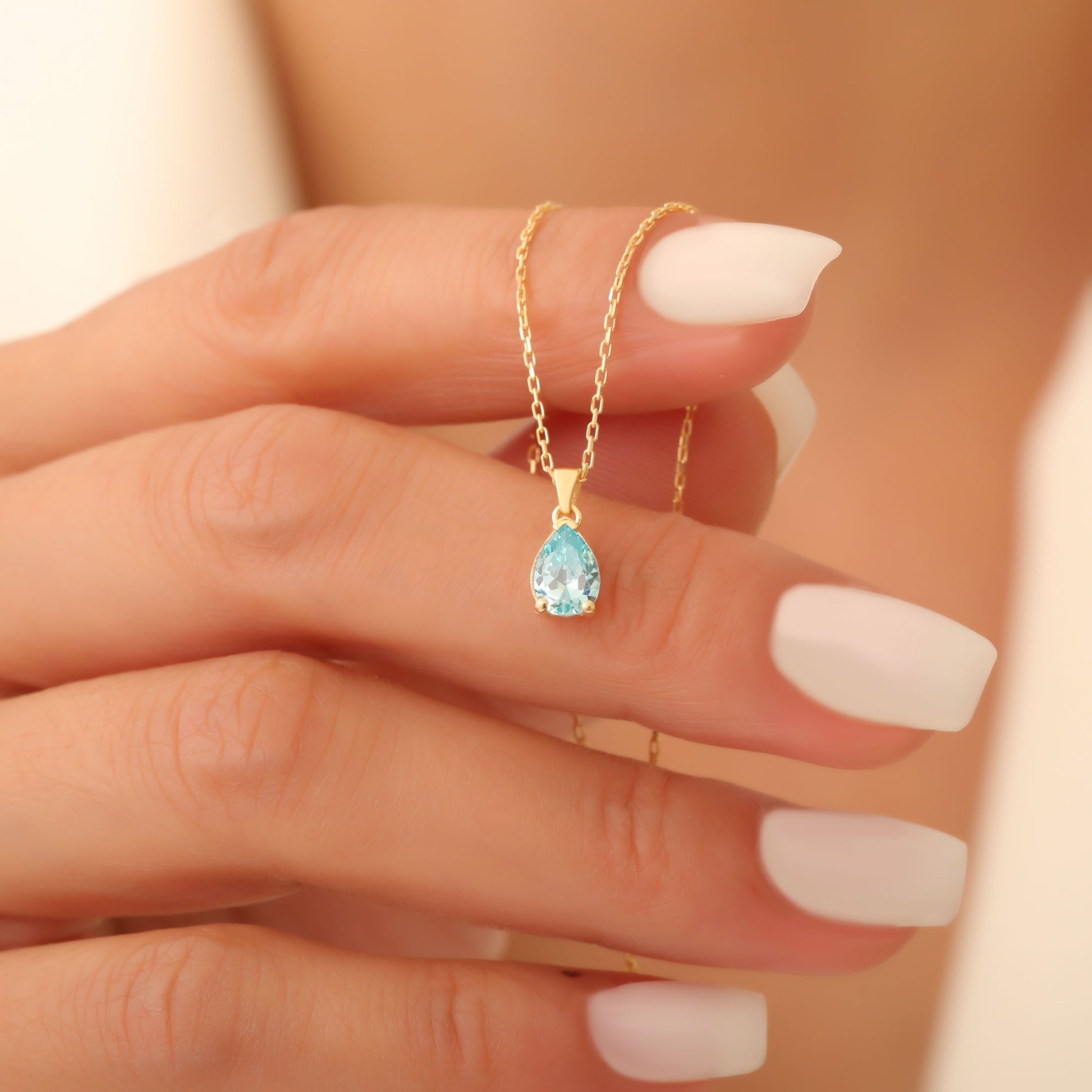 Drop Aquamarine Necklace in 14K Solid Gold, March Birthstone Pendant Queen Jewelry Necklace
