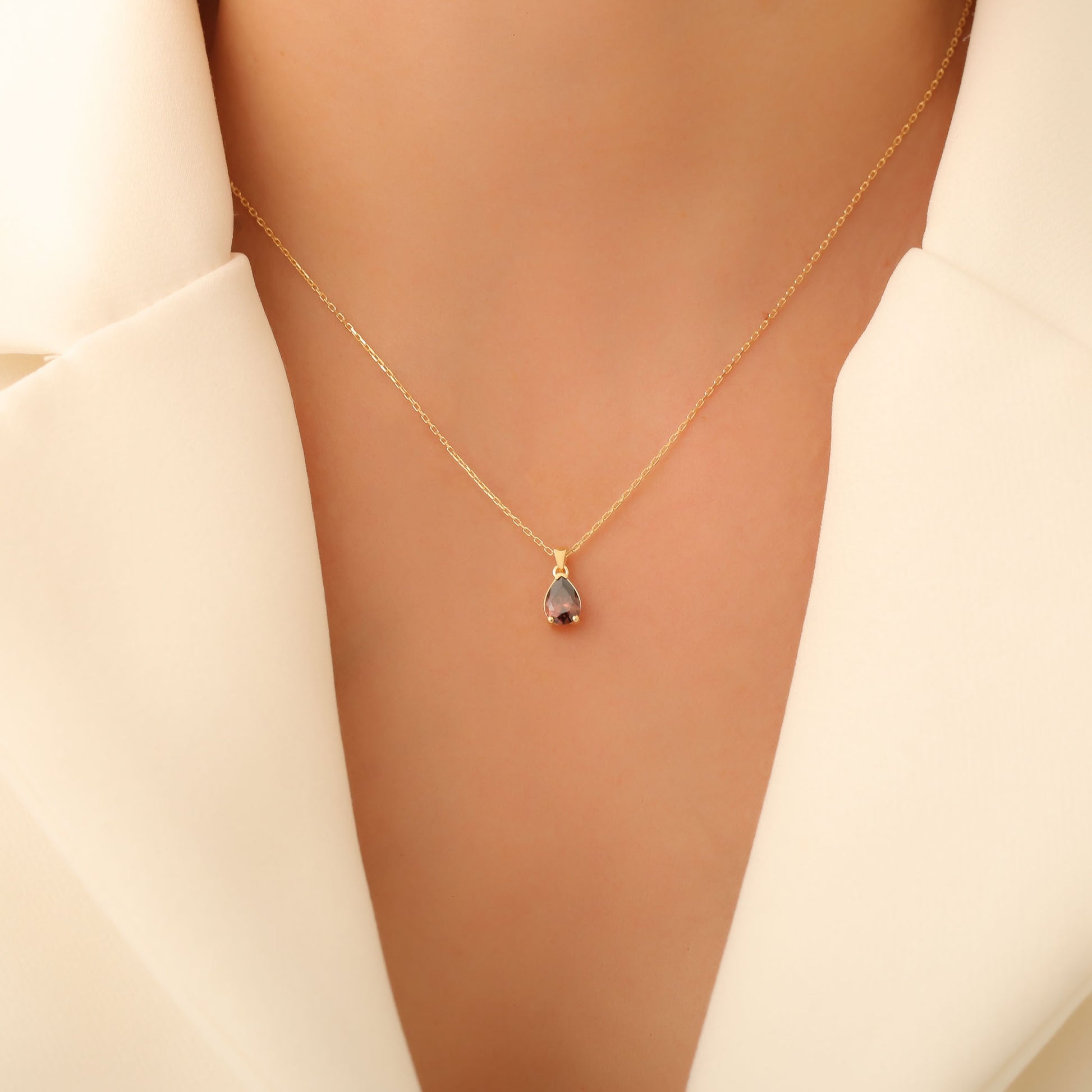 Drop Smoky Quartz Necklace in 14K Solid Gold, Dainty Minimalist Pendant Jewelry Queen Jewelry Necklace
