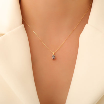 Drop Smoky Quartz Necklace in 14K Solid Gold, Dainty Minimalist Pendant Jewelry Queen Jewelry Necklace